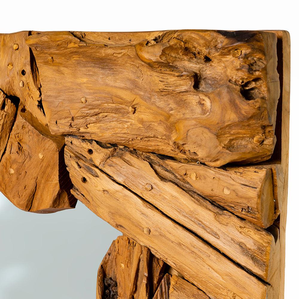 Wooden sculpture with natural grain and texture on a white background