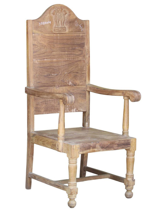 Wooden chair with armrests on a white background