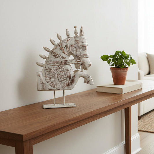 Ashwa Hand-Carved Wooden Bracket crafted from solid wood, featuring intricate traditional carvings and a rich natural finish