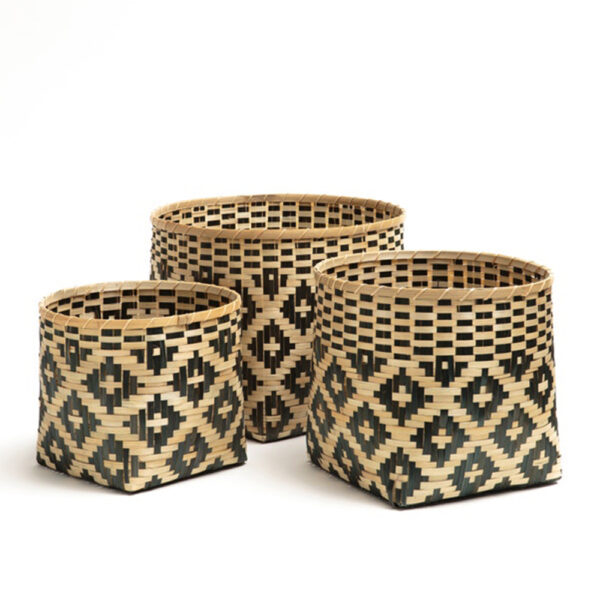 Bamboo Plant Holder with Designer Geometric Print