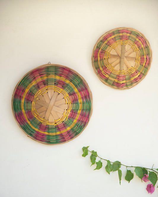 Bamboo Woven Wall Baskets Set of 2- Multicolor TESU