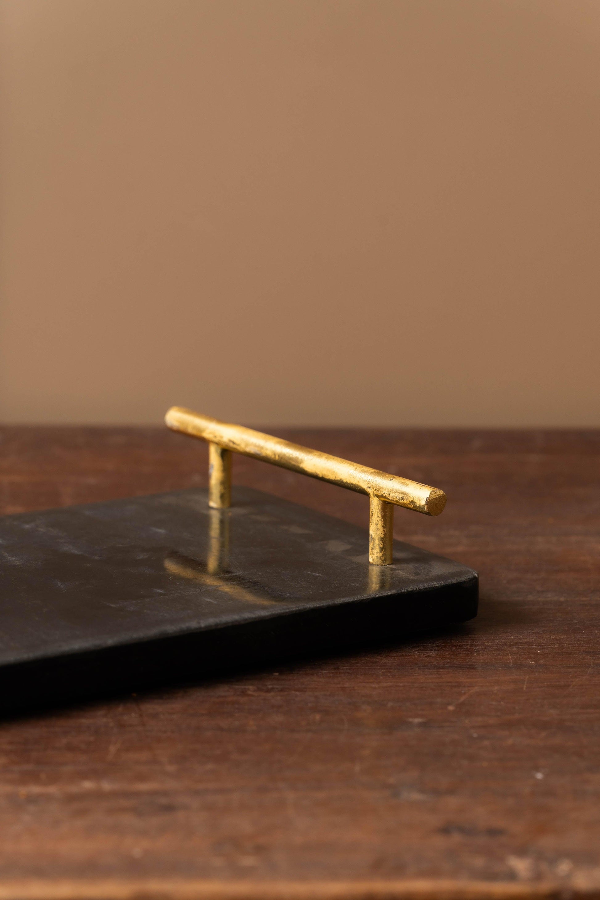 Black Marble Tray with Gold-Toned Handled - TESU