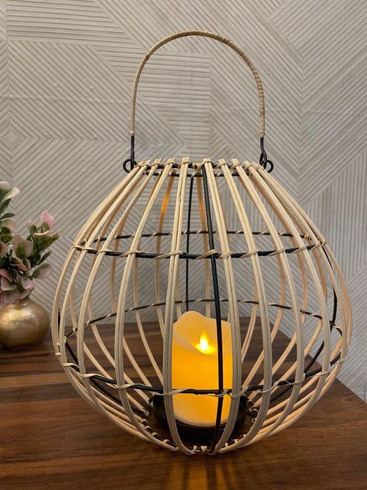 Black & Neutral Round Rattan Lantern