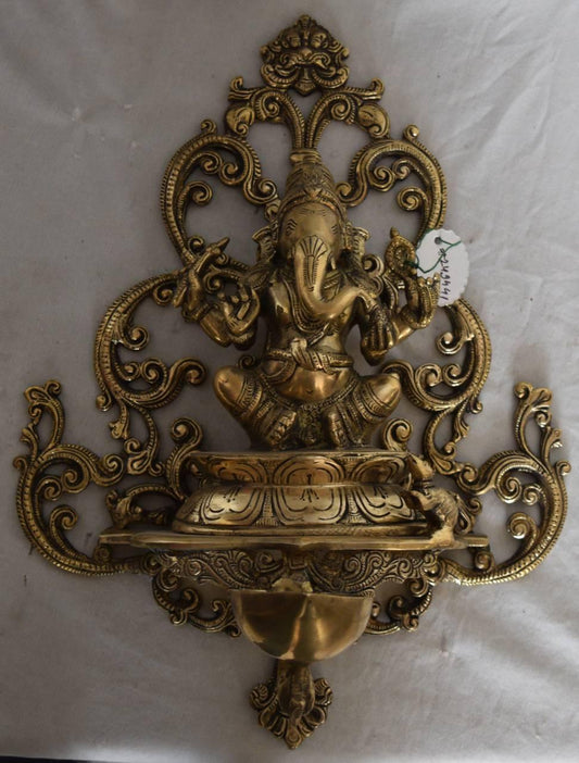 Brass Ganesha wall hanging candle stand - TESU