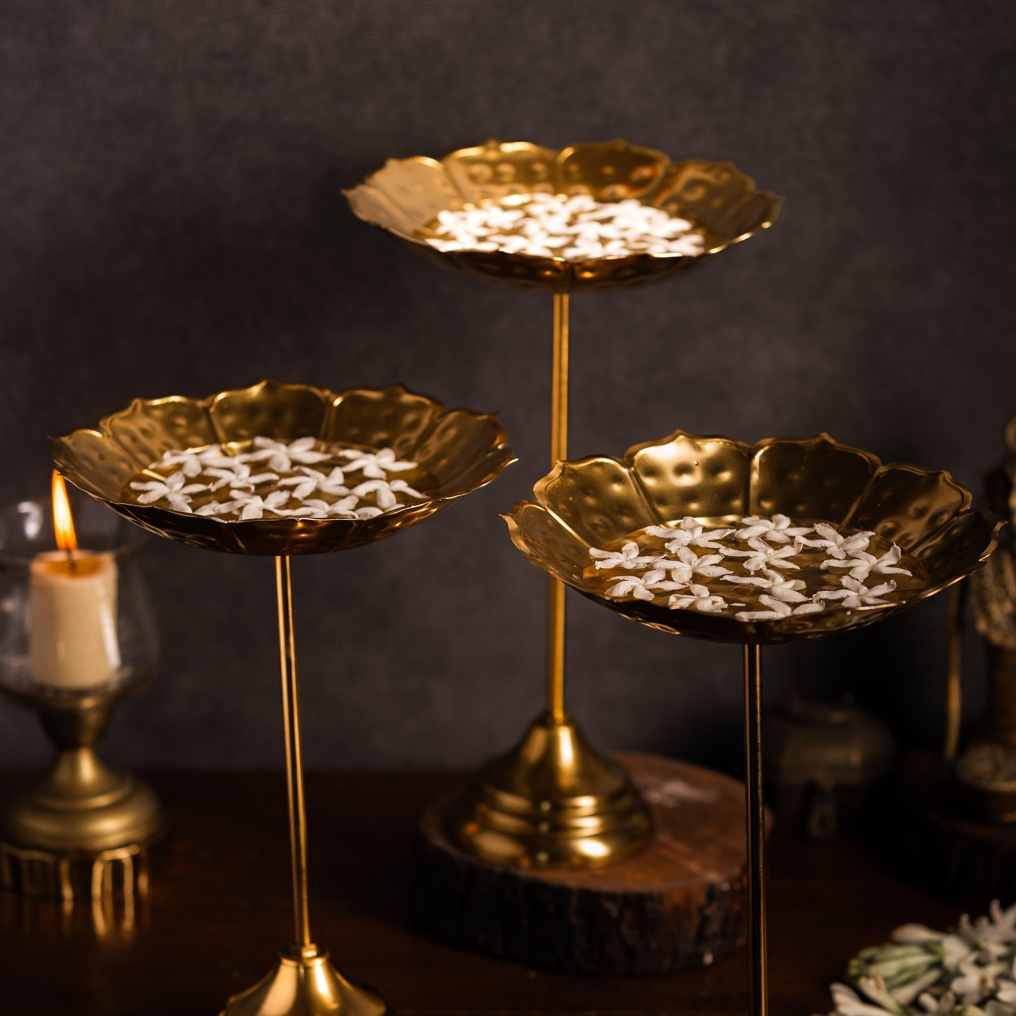 Brass Plated Urli with Stand - Set of 3 - TESU
