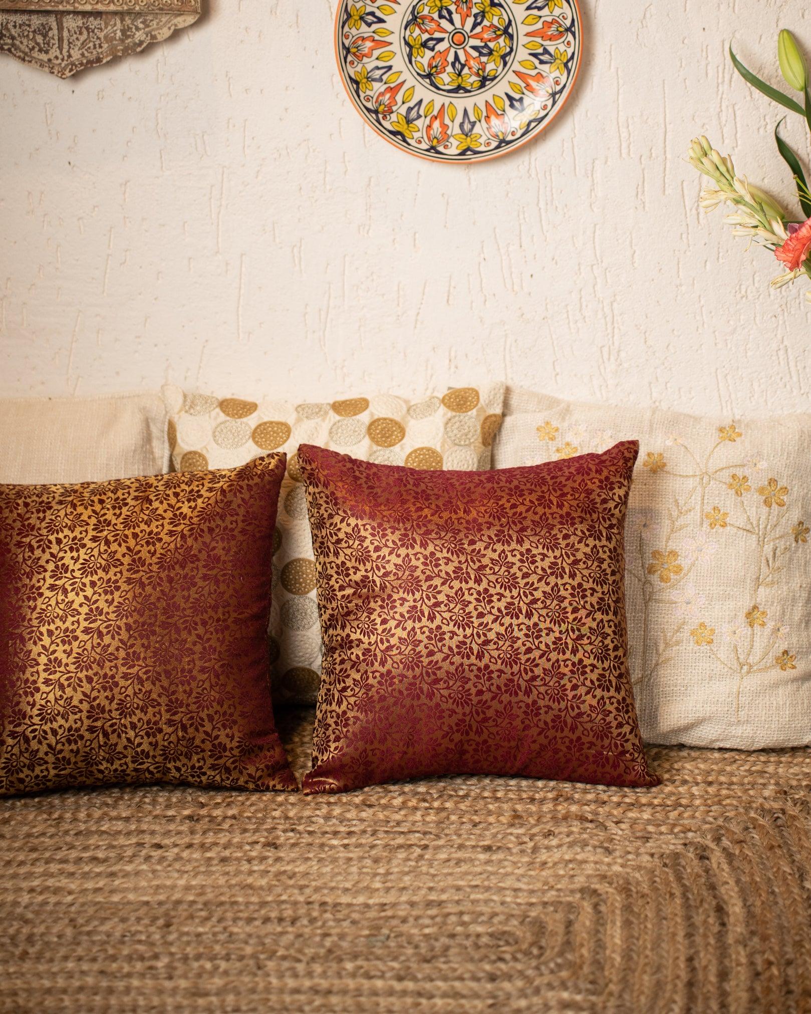Brocade Cushion Cover - Maroon Set of 2 - TESU