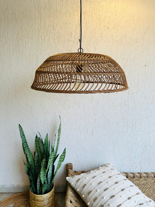 Handcrafted rattan pendant light adds bohemian charm to any space. Versatile design suits bedrooms, living areas, or covered patios. Expertly crafted for quality, adaptable to various ceiling heights. Each piece intricately woven by artisans, perfect for coastal, boho, or rustic decor. tesu 