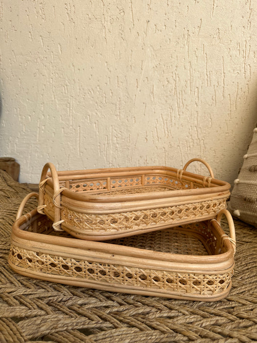 Designer Rattan Cut Work Tray With Handle