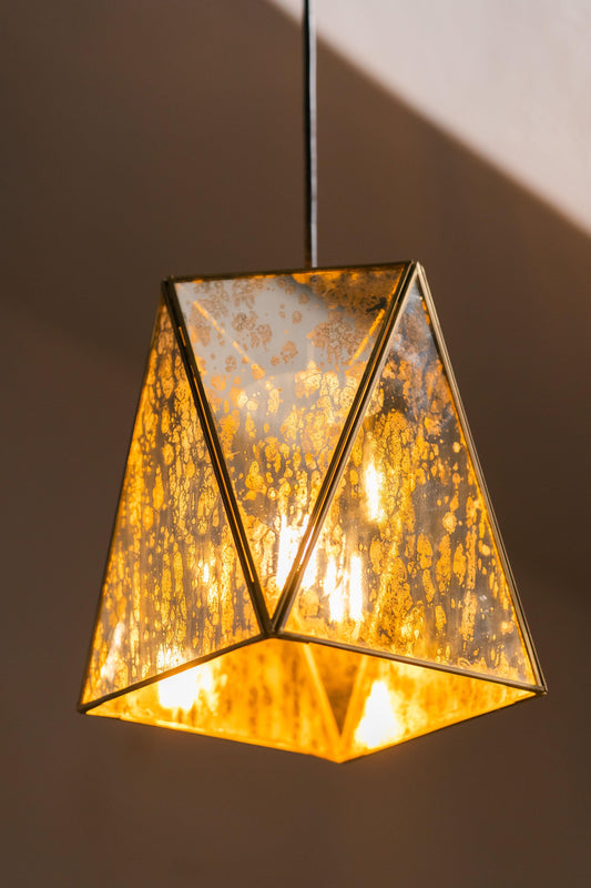 Chandni Narrow Hexagon Mottled Glass Lamp - Antique Bronze - TESU