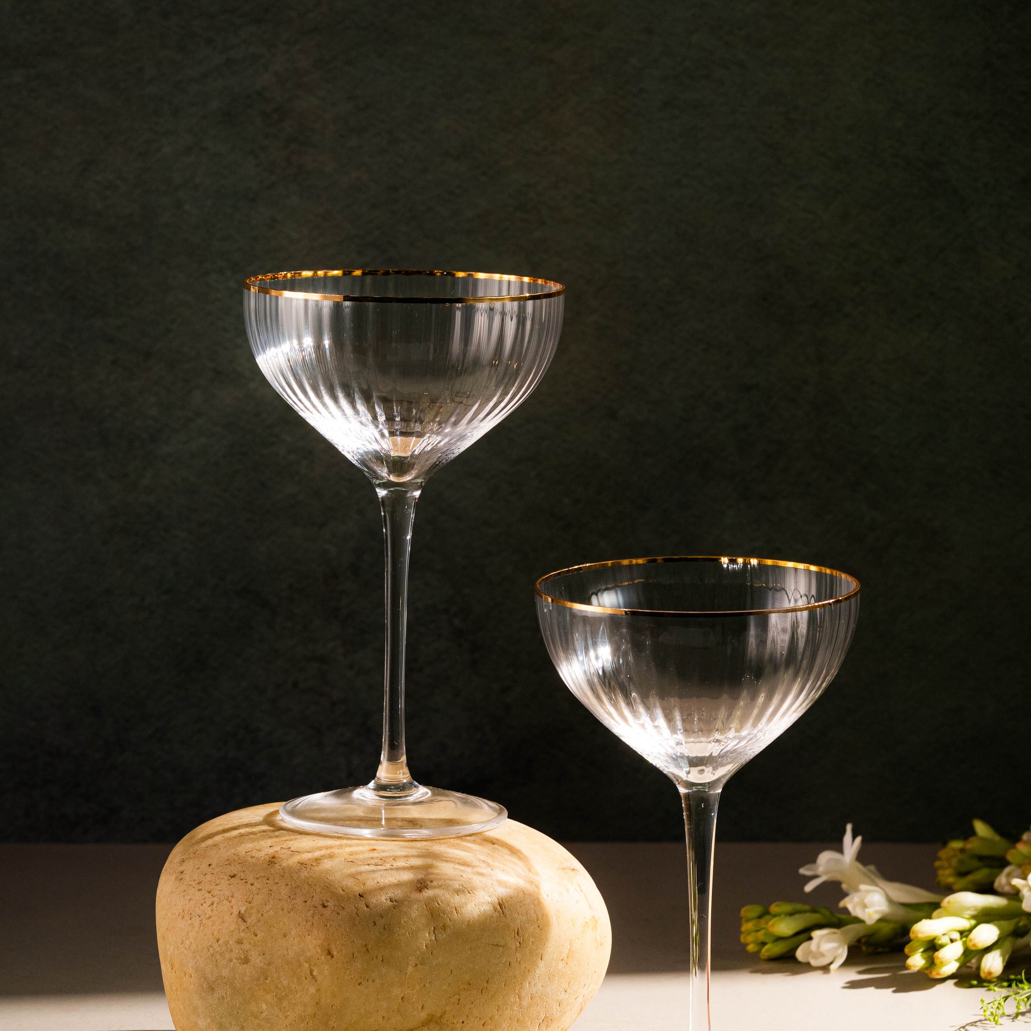Clear Coupe Martini Glasses with Golden Rim Set of 6 - Premium Glassware
