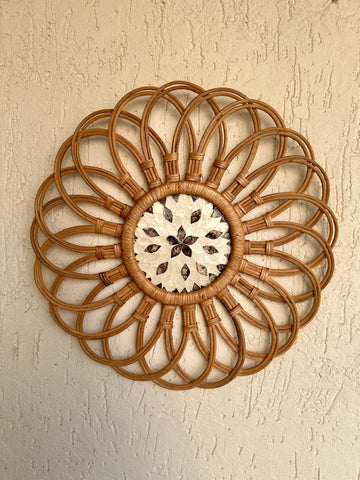 Floral Designer Rattan Wall Decor With Mother of Pearls