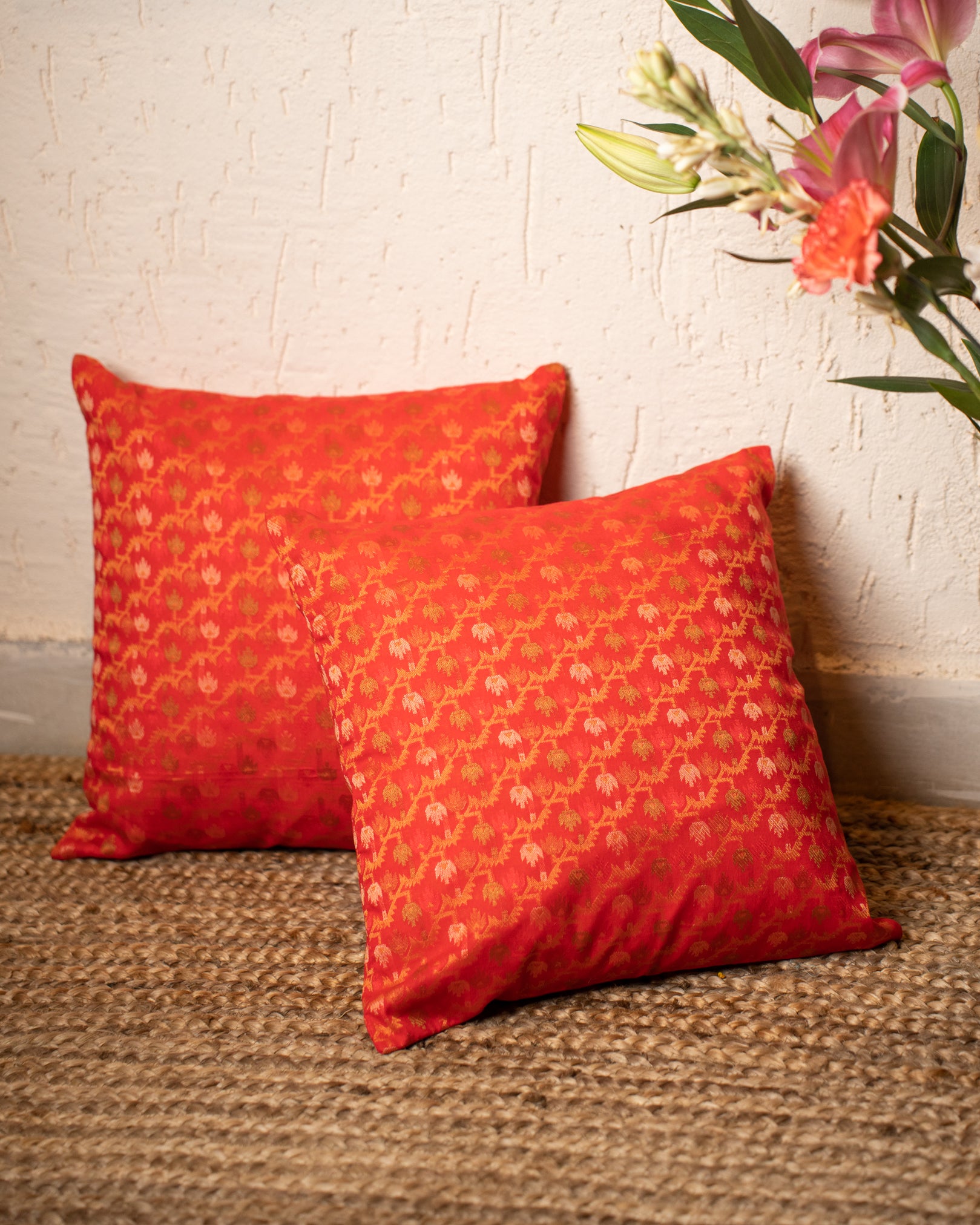 Brocade Cushion Cover - Orange Set of 2