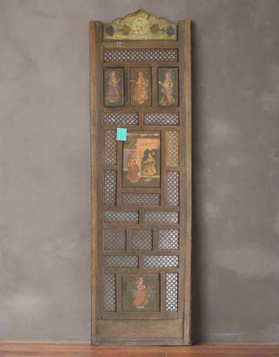 This one-of-a-kind piece is not just a decorative panel—it is a narrative frozen in wood, a tribute to the grandeur of India’s royal past.
