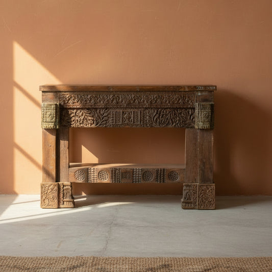 The Devangan Teak Console is a timeless expression of traditional craftsmanship. 