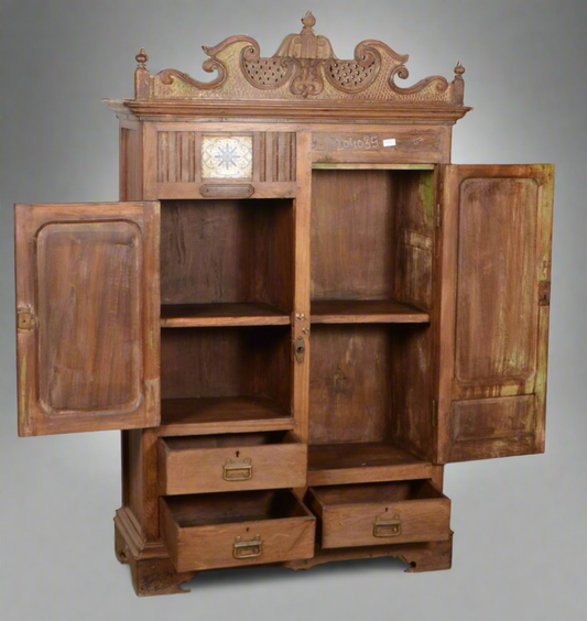 Victorian Carved Teak Wardrobe - TESU