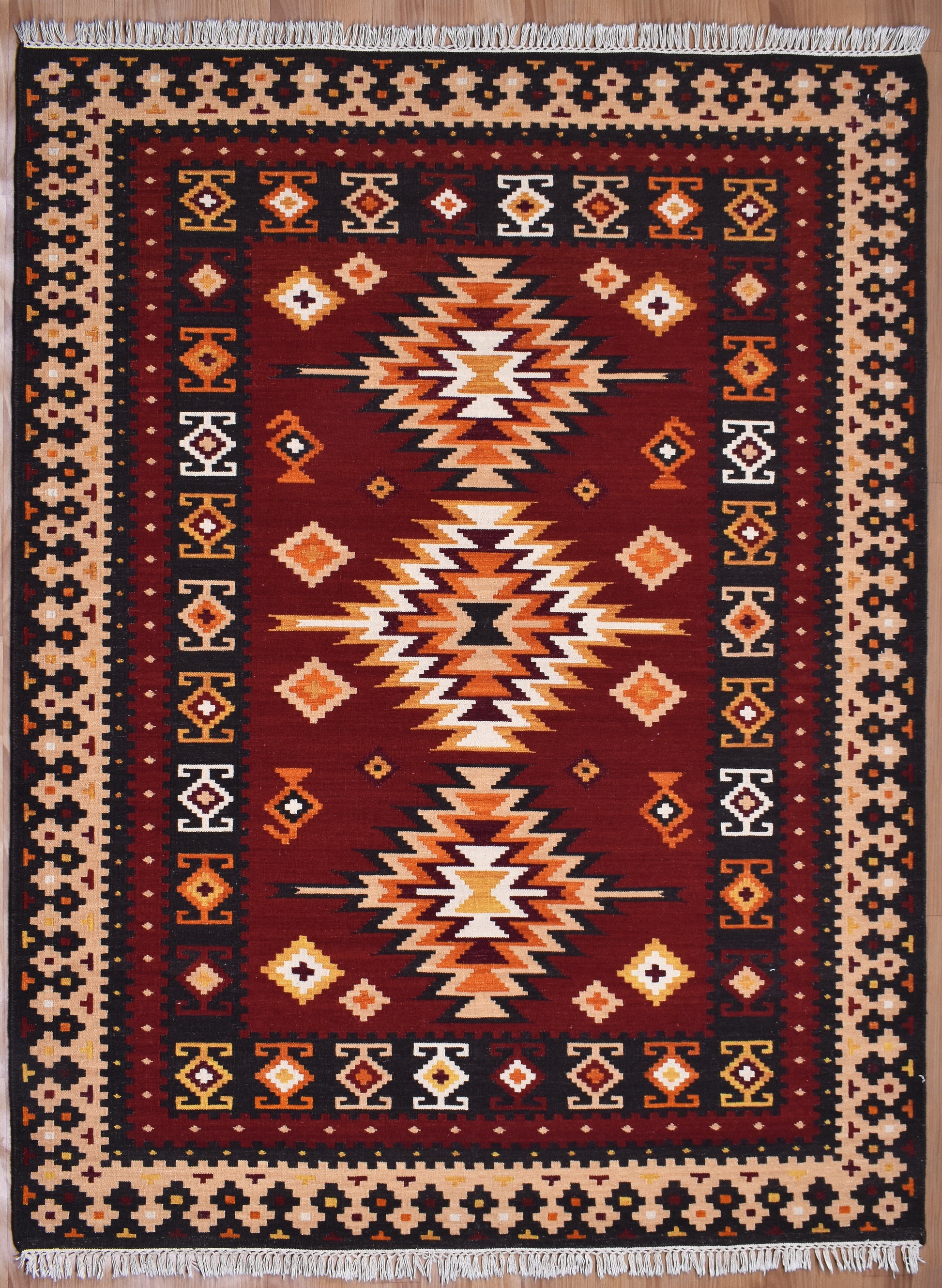 Flatweave Handmade Maroon Caucasian Rugs - TESU