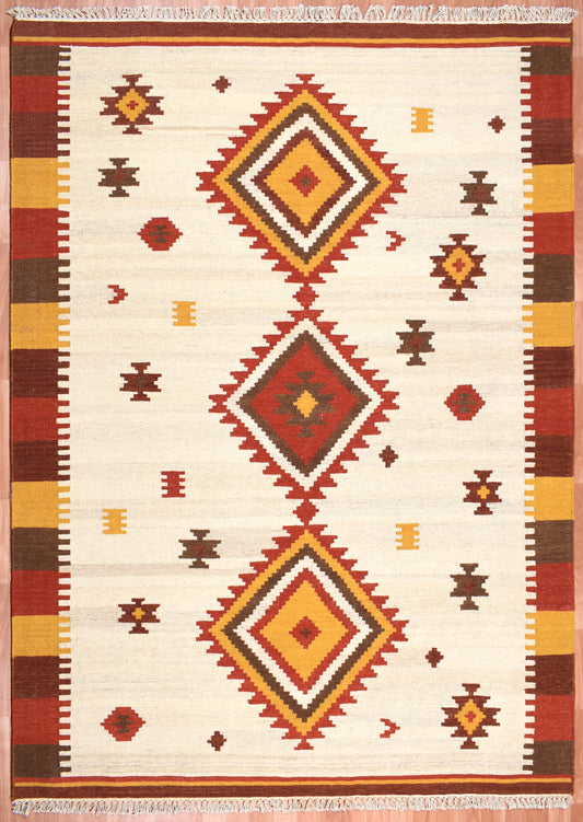 Flatweave Handmade Off White Caucasian Rugs - TESU