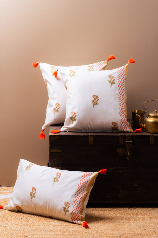 Whispers of Chanderi Collection - Floral Elegance Chanderi Silk Cushion Covers - TESU