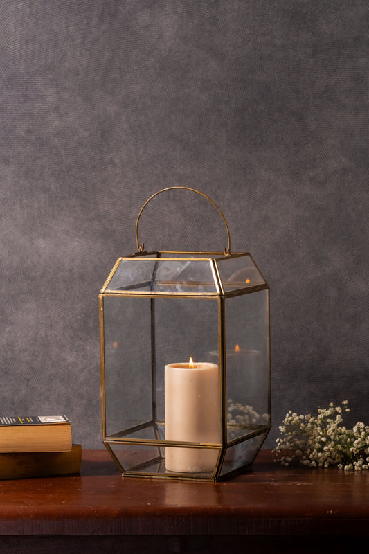 Hexagon Glass and Metal Lantern - TESU