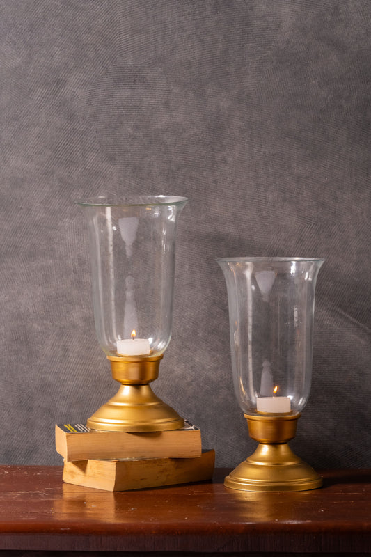 Glimmering Glass Candle Holder with Golden Metal Stand - TESU