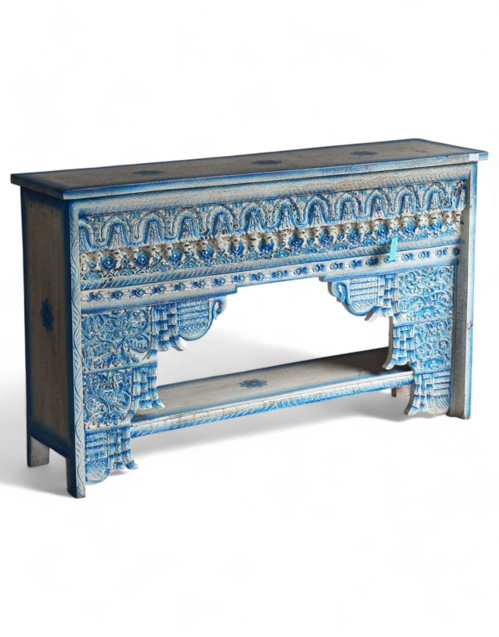 Turquoise wooden painted console table
Hand-carved mango wood furniture
Exquisite craftsmanship decor
Multi-color console table
Elegant home accents
Luxury console table
Unique wooden furniture
Sophisticated home decor
Artisan-crafted console table
Charming living room table
Decorative accent table
Stylish entryway furniture
Exclusive home piece
Vibrant color furniture
Timeless wooden table