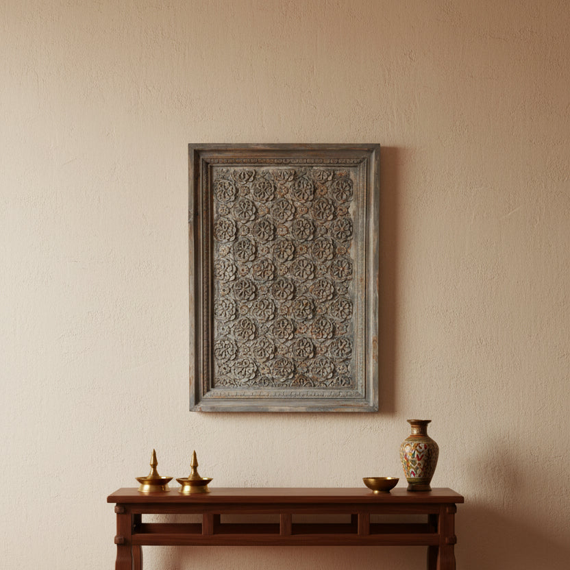 Transform your home decor with this hand carved wooden panel made from mango mango wood. 