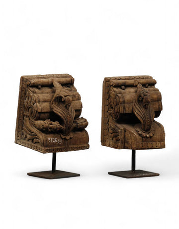 Handcarved Wooden Bracket on Iron Stand - TESU