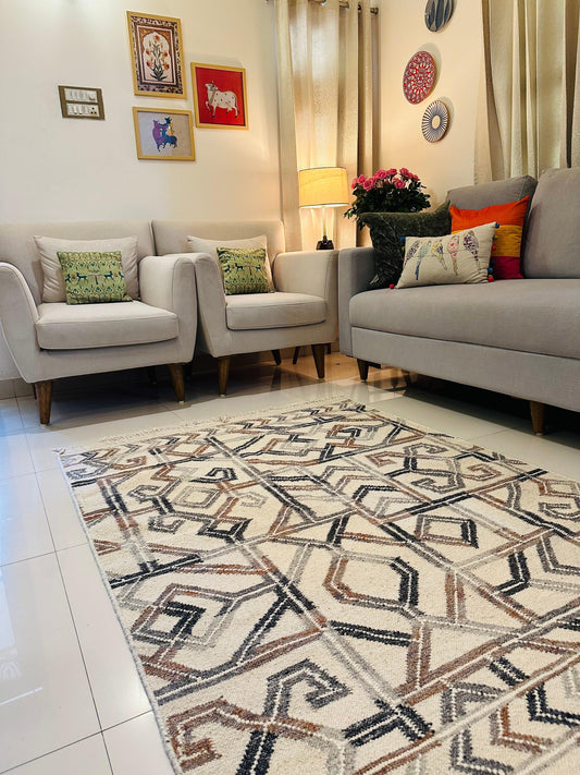 Handwoven Rug White and Grey Rug - TESU