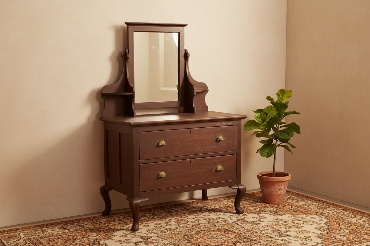 Heritage Vanity Dresser featuring a timeless handcrafted design with elegant detailing, spacious storage drawers, and a refined natural finish, ideal for sophisticated bedroom interiors.