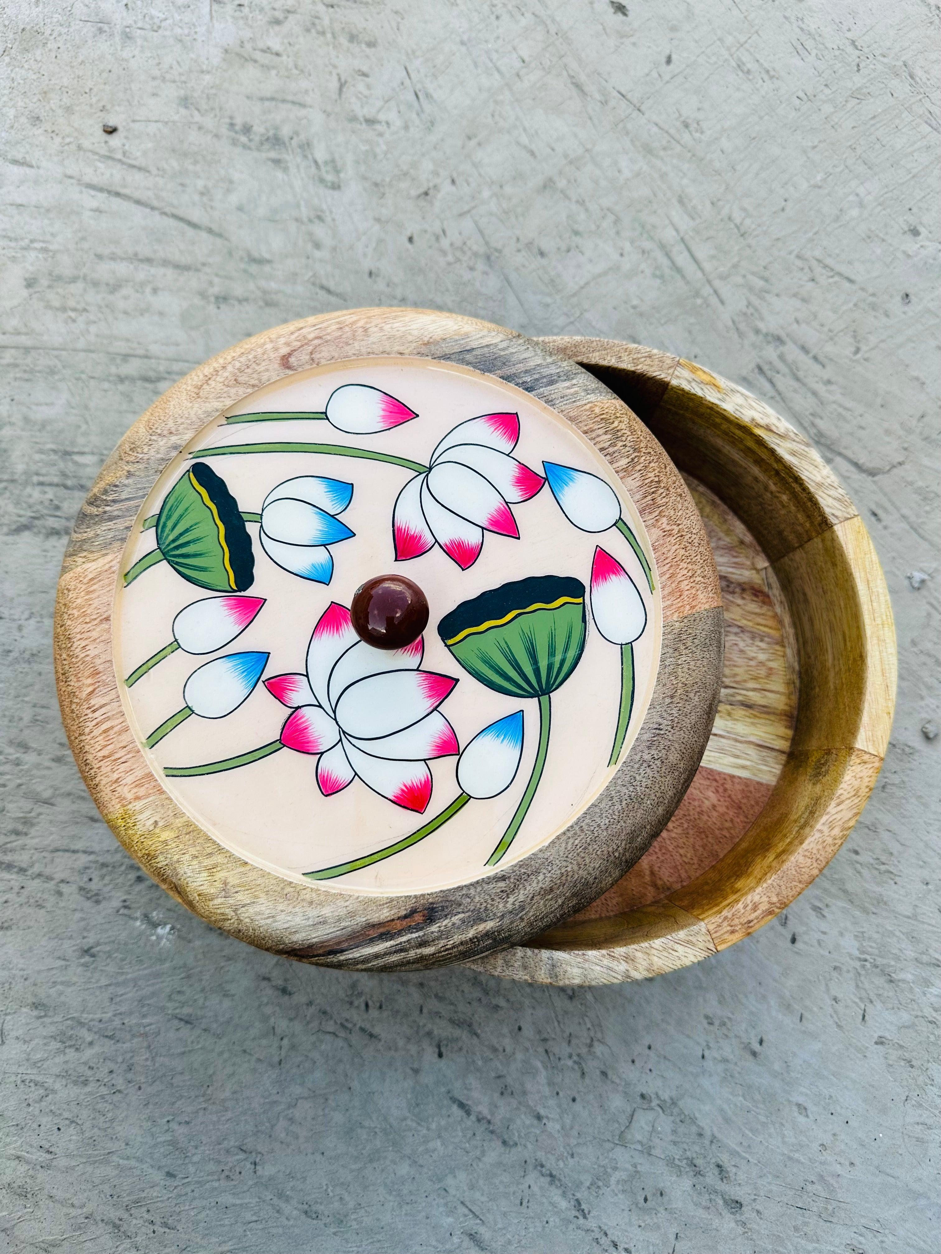 Lotus Handpainted Timber Roti Box
