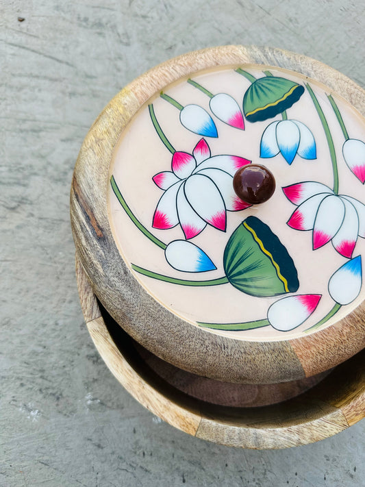 Lotus Handpainted Timber Roti Box - TESU