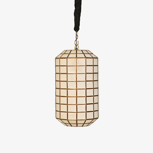  Featuring a structured grid of hand-assembled glass panels, this pendant lamp blends modern geometry with vintage charm. 