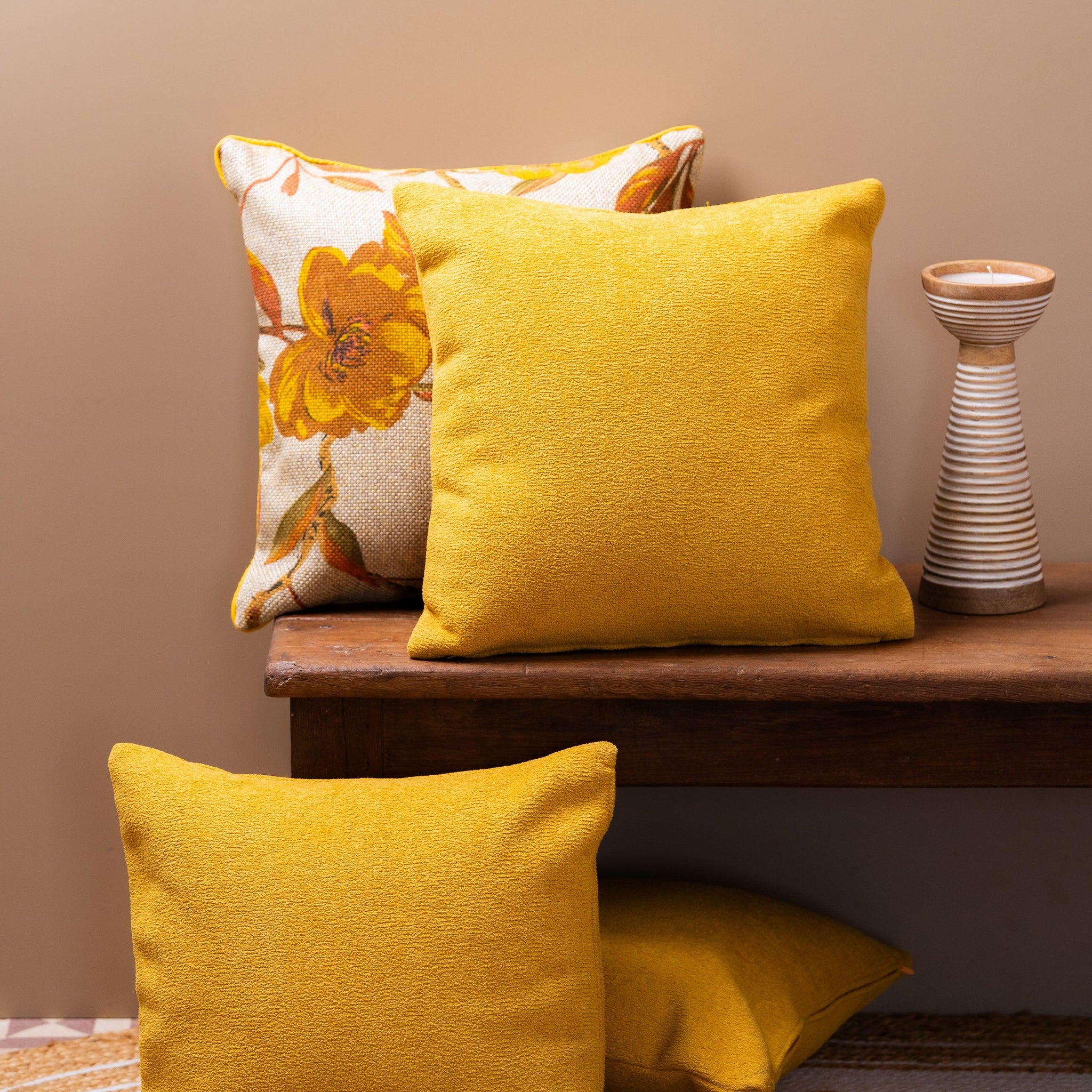 Luxury Boucle Solid Yellow Cushion Cover - TESU