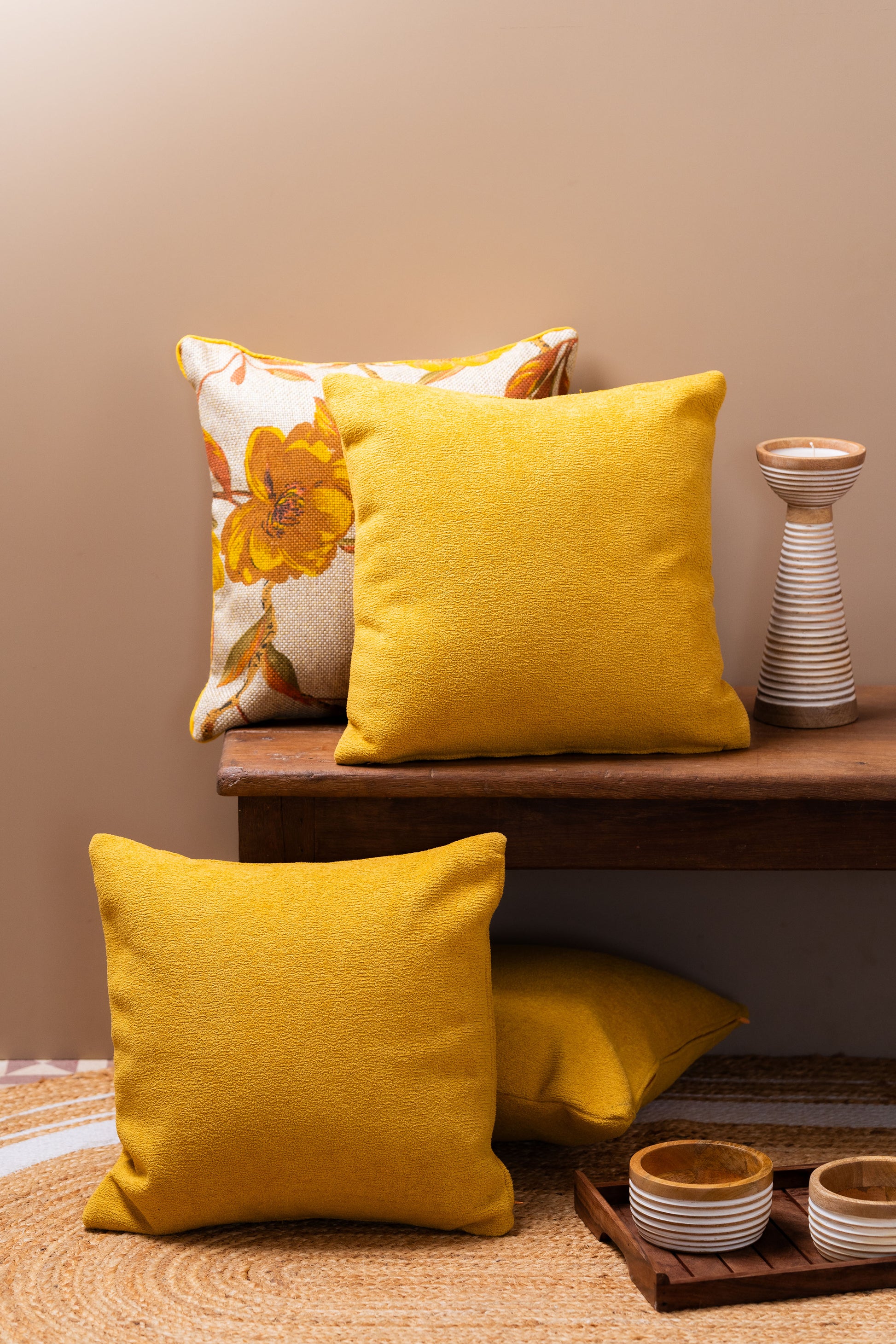 Luxury Boucle Solid Yellow Cushion Cover - TESU