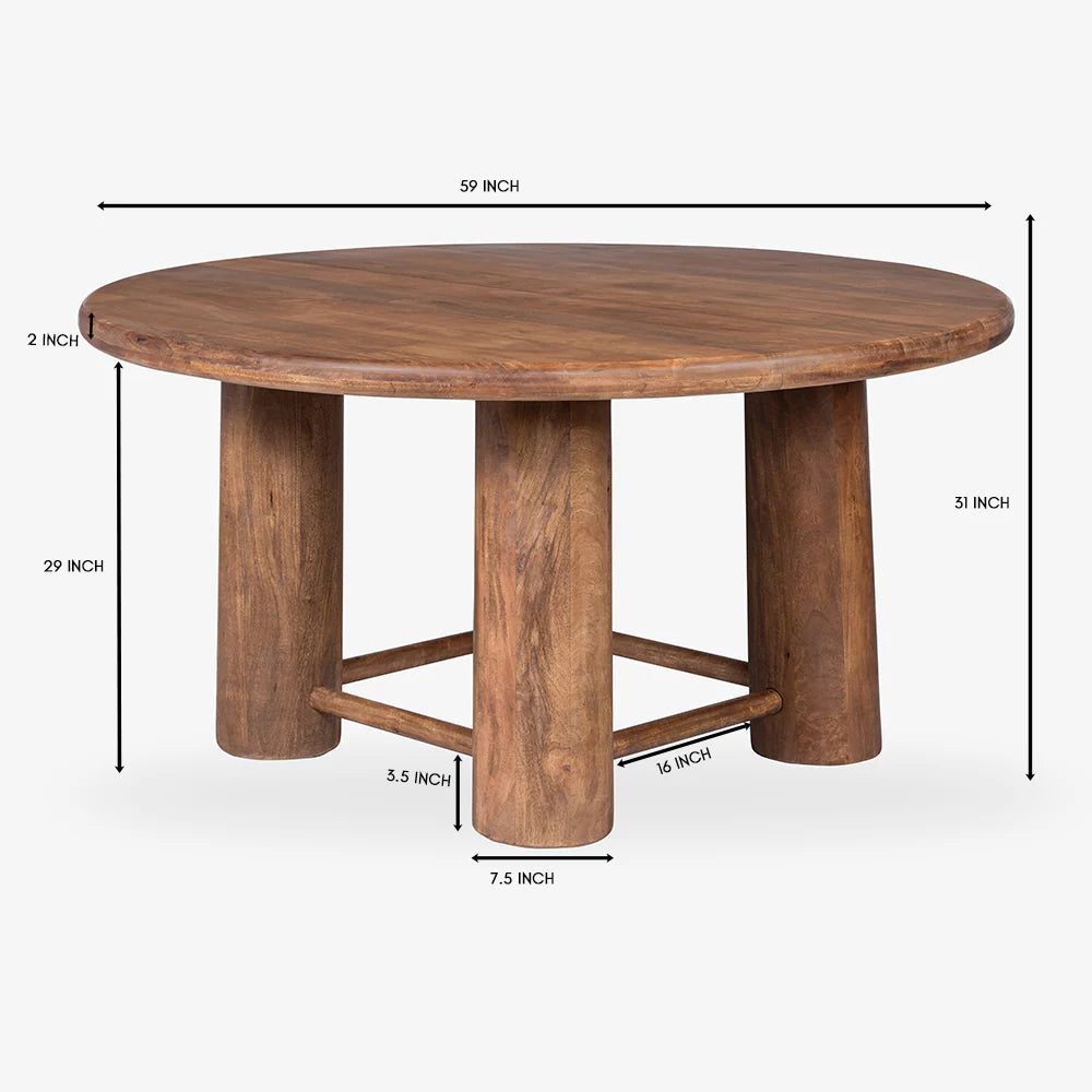 Introduce warmth and character into your dining space with our Mango Wood Round Dining Table. Crafted from high-quality, sustainable mango wood, this table offers a blend of natural beauty and sturdy craftsmanship. 