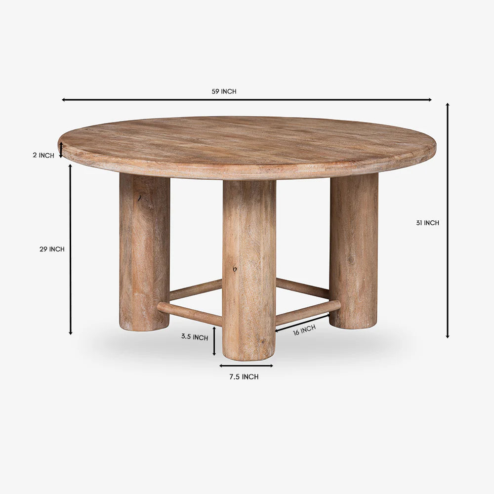 Introduce warmth and character into your dining space with our Mango Wood Round Dining Table. Crafted from high-quality, sustainable mango wood, this table offers a blend of natural beauty and sturdy craftsmanship. 