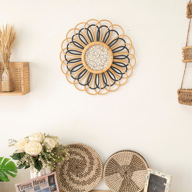 Abstract Rattan Wall Decor With Mother of Pearls