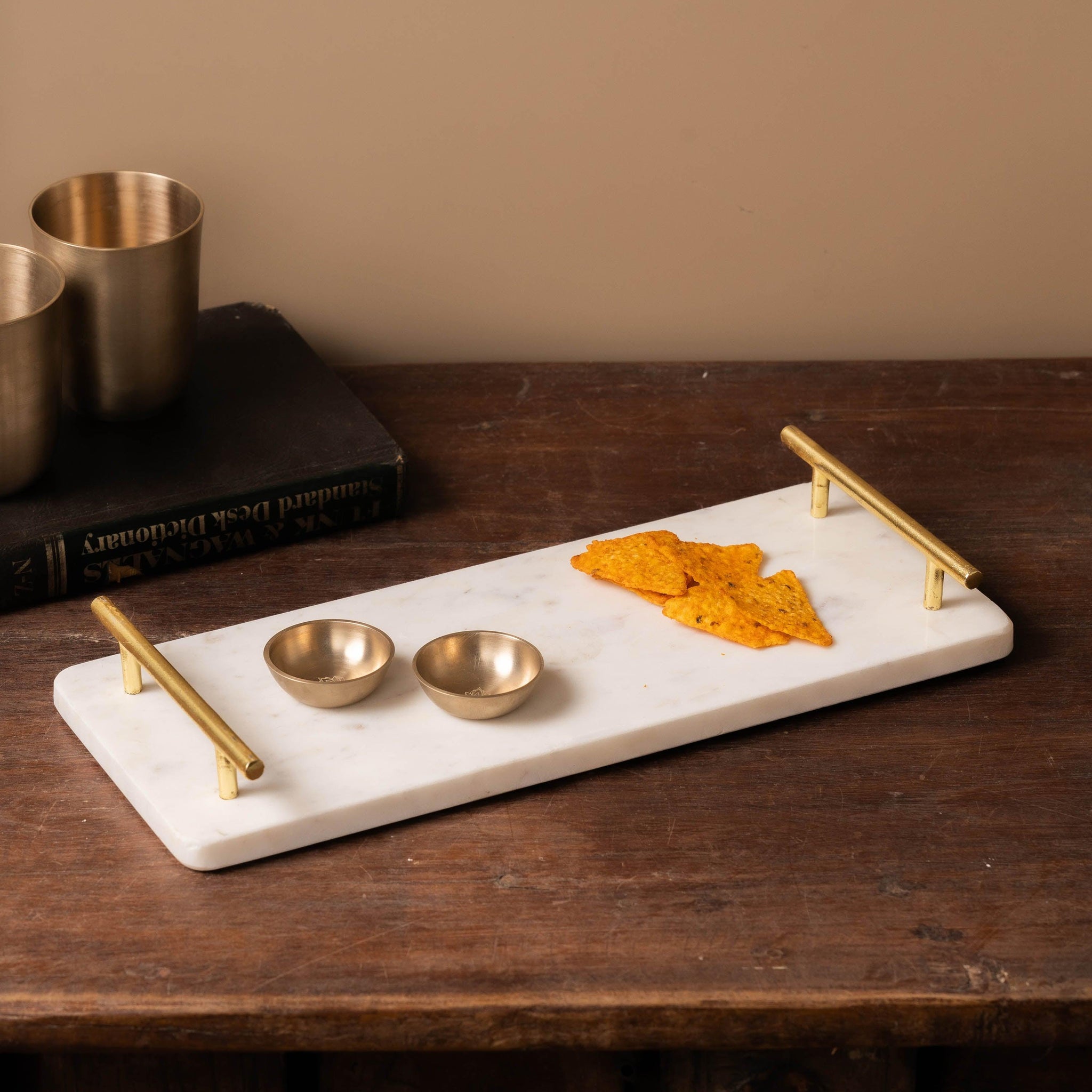 Marble Tray with Gold-Toned Handled - TESU