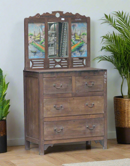Bring charm and function together with this beautifully crafted Mirror Drawer Cabinet. Made from solid wood and featuring a hand-painted mirror frame, this piece combines storage and elegance in one.
