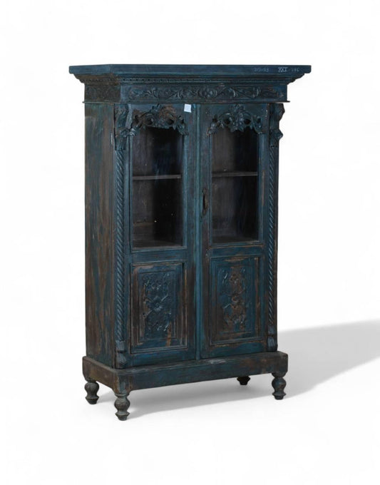Hand Carved Wooden Glass Almirah - TESU