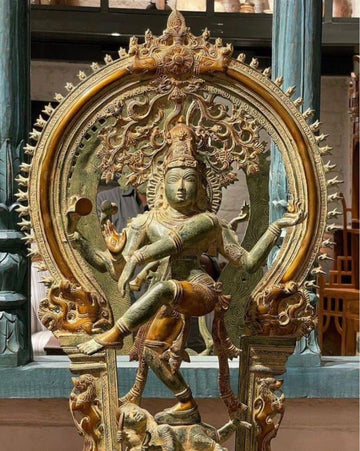 brass dancing shiva statue in indian interior home