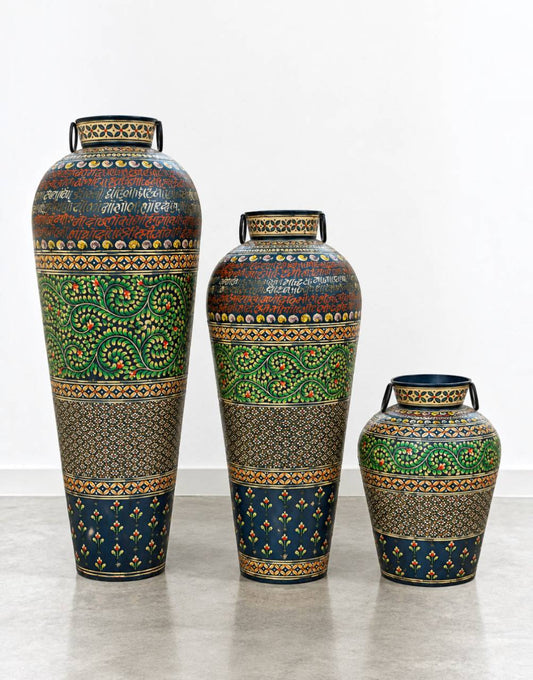 Inspired by the ornate metal vessels once found in India's royal courts and heritage homes, the Neel Kanchan Iron Pot carries forward a legacy of decorative artistry and timeless craftsmanship.