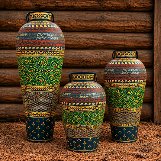 The Neel Kanchan Iron Pot is a celebration of timeless Indian artistry, where intricate painted details meet the enduring strength of iron. 