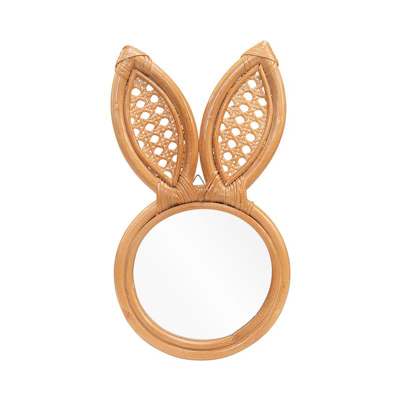 Rabbit Rattan Mirror Handmade.  Enhance your Dream Home with our curated selection of premium wall and Home Décor items. Add a geometric modern bohemian touch to any room with this Rattan rabbit-shaped mirror. Its versatile design and lightweight build make it perfect for various spaces in the home. tesu