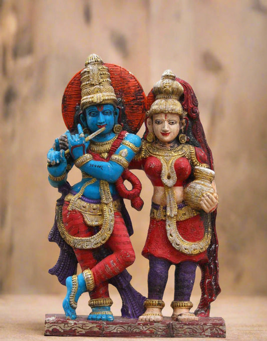Celebrate eternal love and divine harmony with Radha Krishna Pranaya, a handcrafted wooden statue that radiates spiritual charm and timeless beauty. 