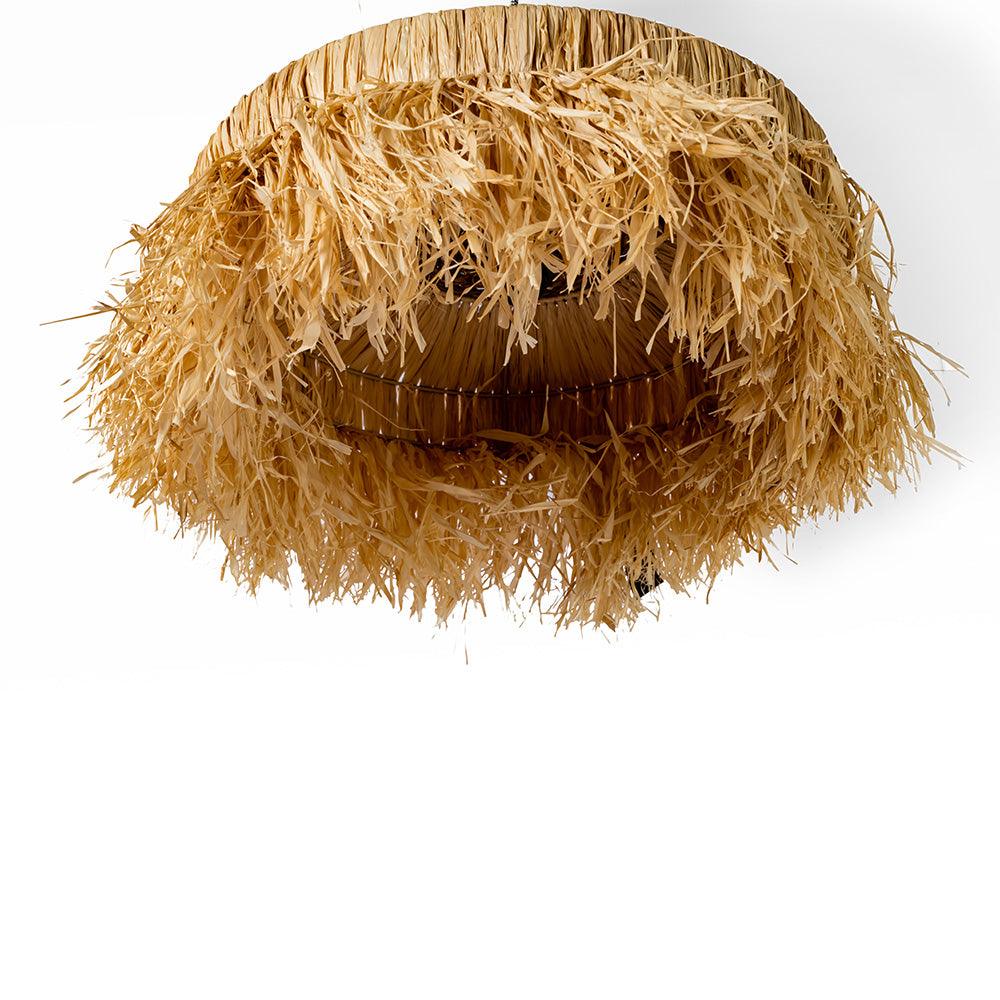 Rattan ceiling light fixture on a white background