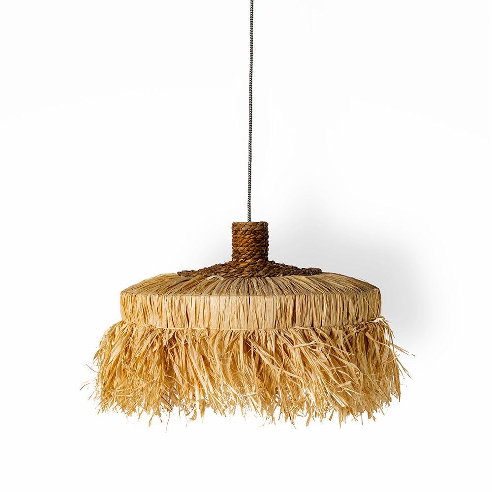 Rattan pendant light on a white background