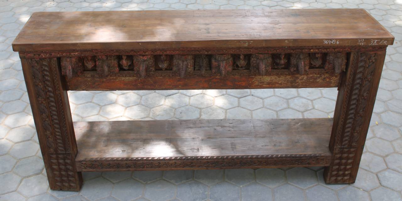 Rajputana Hand-Carved Console Table crafted from solid wood with intricate traditional Indian carvings