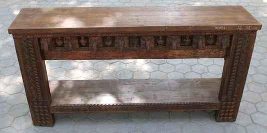 Rajputana Hand-Carved Console Table crafted from solid wood with intricate traditional Indian carvings