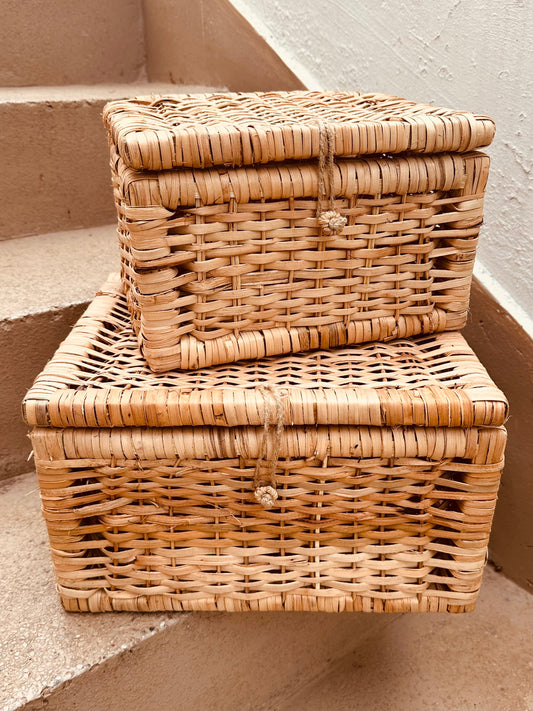 Rattan Box with attached lid - Set of 2 - TESU